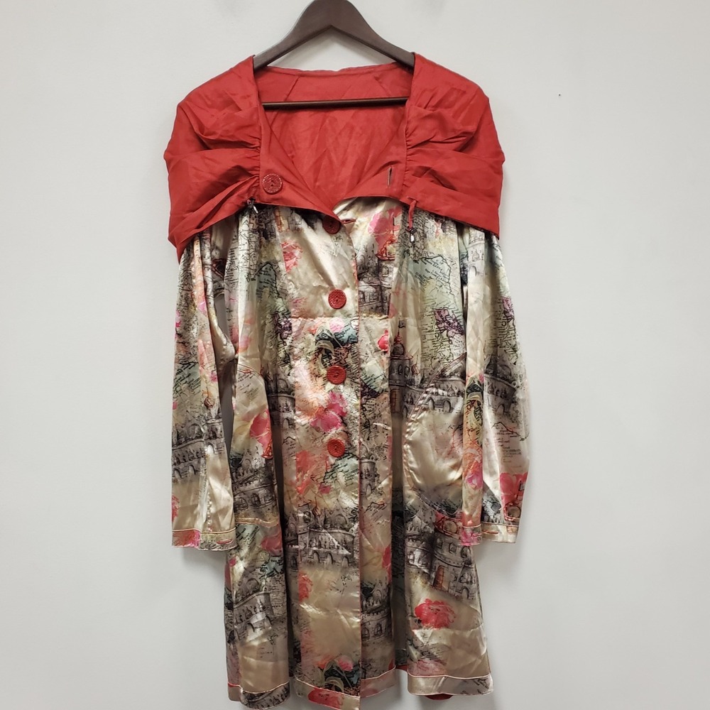 Lindi Womens Button Front Reversible Jacket Size M City Scape Maps Artsy Shawl